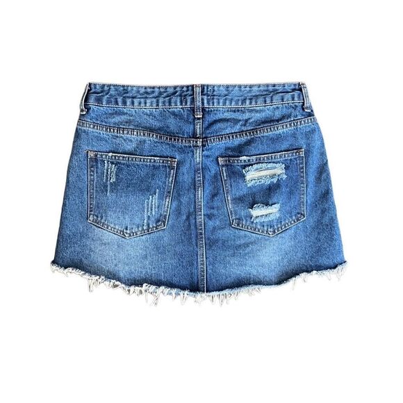 Forever 21 denim mini skirt button up fly distressed raw hem size 28 - Picture 7 of 12
